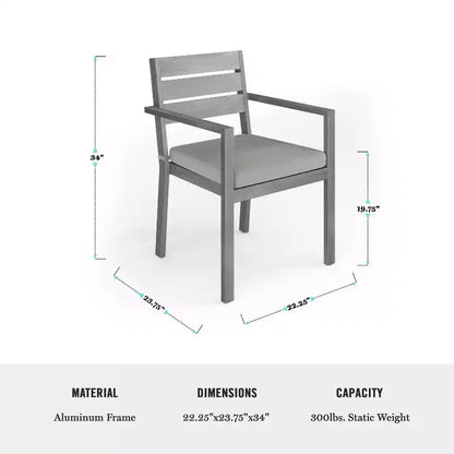 Ensemble de salle à manger d'extérieur Martha Stewart Bedford avec table de 180 cm et 8 chaises avec finition en aluminium brossé aspect bois et coussins résistants aux intempéries