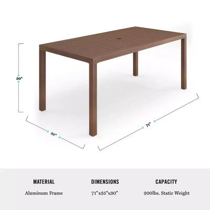 Ensemble de salle à manger d'extérieur Martha Stewart Bedford avec table de 180 cm et 8 chaises avec finition en aluminium brossé aspect bois et coussins résistants aux intempéries