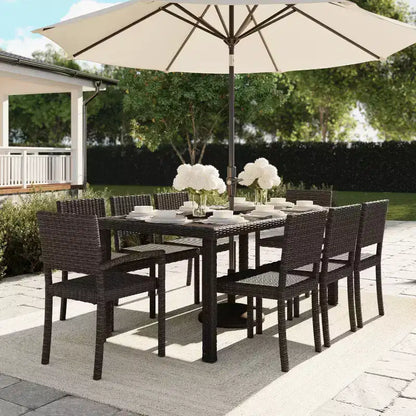 Ensemble de salle à manger intérieur/extérieur Martha Stewart Bedford 9 pièces avec 8 chaises empilables et table de patio 71 po avec plateau en bois composite en osier de rotin