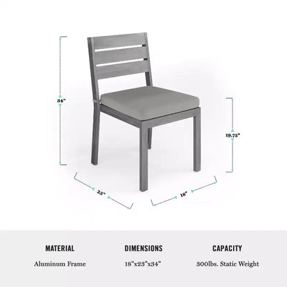 Ensemble de patio intérieur/extérieur Martha Stewart Bedford avec table de 62 po et 6 chaises de salle à manger avec finition en aluminium brossé imitation bois et coussins toutes saisons