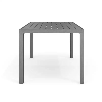 Ensemble de patio intérieur/extérieur Martha Stewart Bedford avec table de 62 po et 6 chaises de salle à manger avec finition en aluminium brossé imitation bois et coussins toutes saisons