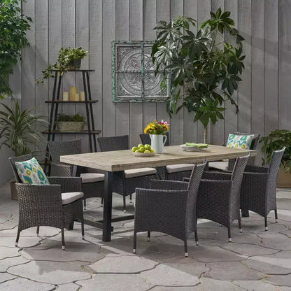 Christopher Knight Home Flamingo Outdoor Acacia Wood and Wicker 9 Piece Dining Set with Cushion