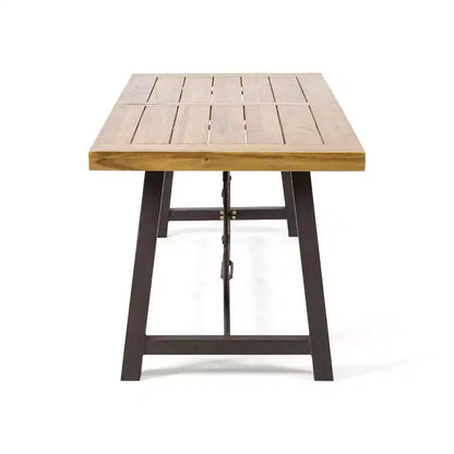 GDFStudio Malic Set da Pranzo da Esterno a 7 Pezzi in Legno di Acacia e Vimini con Cuscini, Crema/Teak