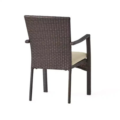 GDFStudio Malic Set da Pranzo da Esterno a 7 Pezzi in Legno di Acacia e Vimini con Cuscini, Crema/Teak
