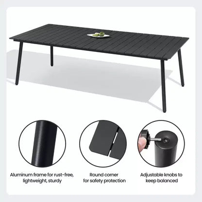Crestlive Products Set da pranzo da esterno Tavolo da pranzo da patio con sedie pieghevoli Top effetto legno e telaio in alluminio Foro per ombrellone