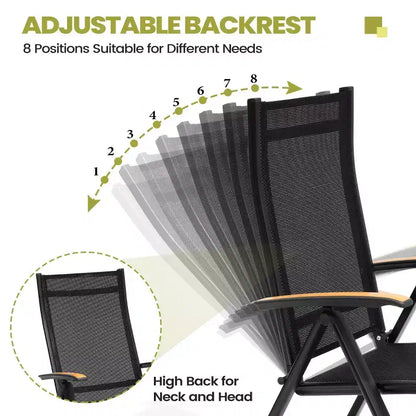 Crestlive Products Set da pranzo da esterno Tavolo da pranzo da patio con sedie pieghevoli Top effetto legno e telaio in alluminio Foro per ombrellone