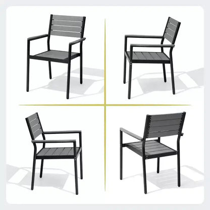 Crestlive Products Set da pranzo da esterno in alluminio da 7 pezzi, tavolo da 180 cm e 6 sedie con piano in legno sintetico e foro per ombrellone per piscina, prato