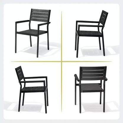 Crestlive Products Set da pranzo da esterno in alluminio da 7 pezzi, tavolo da 180 cm e 6 sedie con piano in legno sintetico e foro per ombrellone per piscina, prato