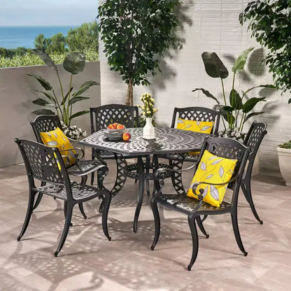 Christopher Knight Home Engelhardt Outdoor Cast Aluminum Hexagonal 7 Piece Dining Set, Antique Matte Black