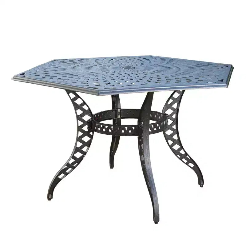 Christopher Knight Home Engelhardt Ensemble de salle à manger d'extérieur hexagonal 7 pièces en fonte d'aluminium, noir mat antique