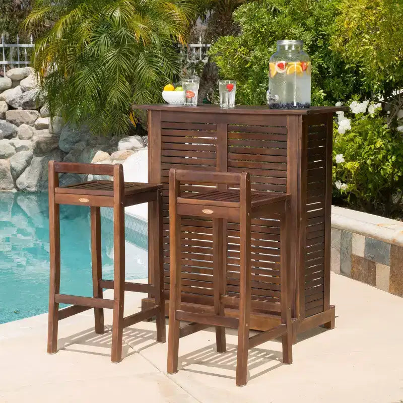 Christopher Knight Home Riviera Ensemble de bar 3 pièces en bois d'acacia d'extérieur, acajou riche