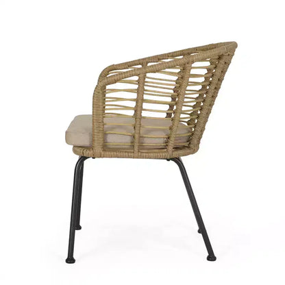 Christopher Knight Home Rogge - Ensemble de salle à manger extensible 7 pièces en osier et aluminium avec coussins, marron clair/noir mat