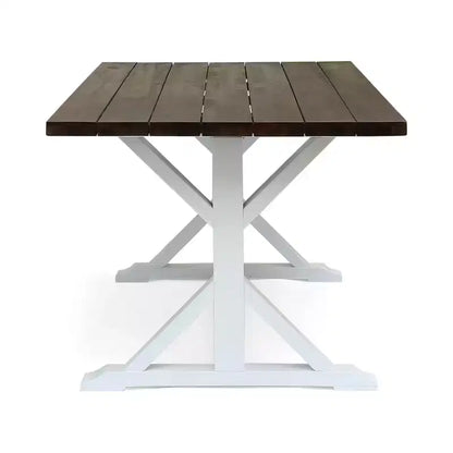 Christopher Knight Home Shalimar Ensemble de salle à manger 7 pièces en bois d'acacia d'extérieur, marron foncé et blanc