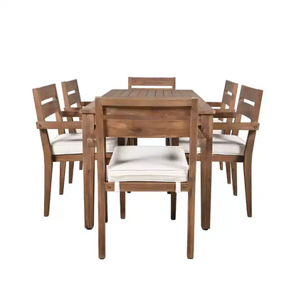 Ensemble de salle à manger d'extérieur 7 pièces Whisen - 6 places, table et chaises de jardin en bois d'extérieur, ensembles de meubles de patio résistants aux intempéries