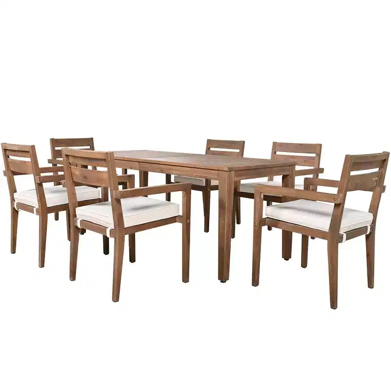 Ensemble de salle à manger d'extérieur 7 pièces Whisen - 6 places, table et chaises de jardin en bois d'extérieur, ensembles de meubles de patio résistants aux intempéries