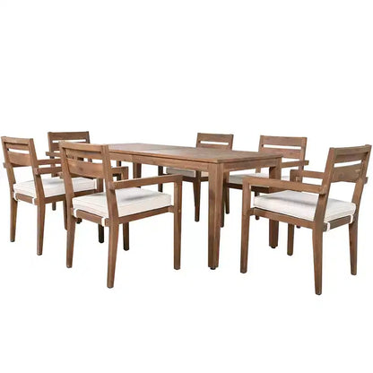 Ensemble de salle à manger d'extérieur 7 pièces Whisen - 6 places, table et chaises de jardin en bois d'extérieur, ensembles de meubles de patio résistants aux intempéries
