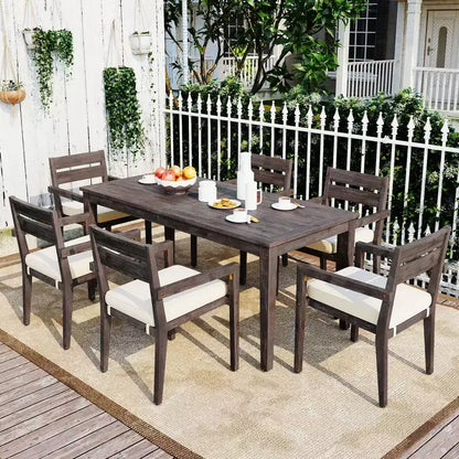 Ensemble de salle à manger d'extérieur 7 pièces Whisen - 6 places, table et chaises de jardin en bois d'extérieur, ensembles de meubles de patio résistants aux intempéries