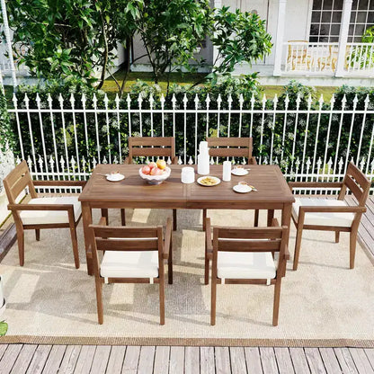 Ensemble de salle à manger d'extérieur 7 pièces Whisen - 6 places, table et chaises de jardin en bois d'extérieur, ensembles de meubles de patio résistants aux intempéries