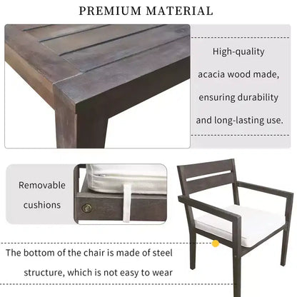 Ensemble de salle à manger d'extérieur 7 pièces Whisen - 6 places, table et chaises de jardin en bois d'extérieur, ensembles de meubles de patio résistants aux intempéries