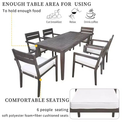 Ensemble de salle à manger d'extérieur 7 pièces Whisen - 6 places, table et chaises de jardin en bois d'extérieur, ensembles de meubles de patio résistants aux intempéries