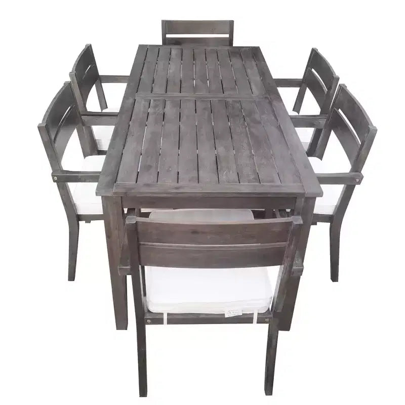 Ensemble de salle à manger d'extérieur 7 pièces Whisen - 6 places, table et chaises de jardin en bois d'extérieur, ensembles de meubles de patio résistants aux intempéries