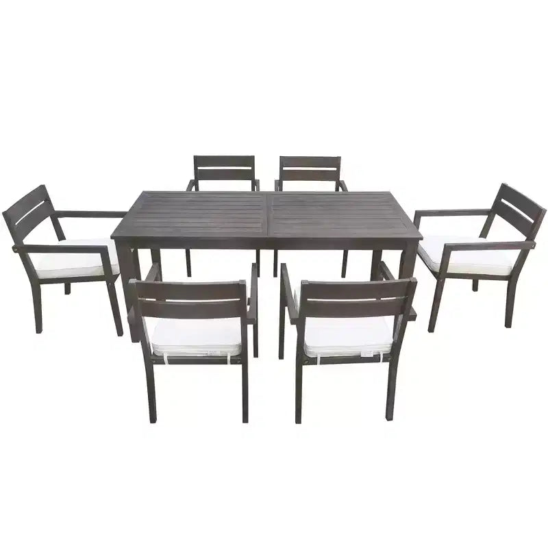 Ensemble de salle à manger d'extérieur 7 pièces Whisen - 6 places, table et chaises de jardin en bois d'extérieur, ensembles de meubles de patio résistants aux intempéries