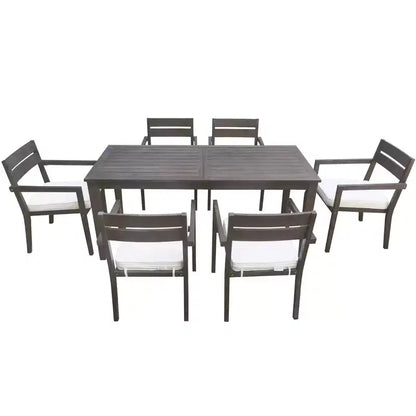 Ensemble de salle à manger d'extérieur 7 pièces Whisen - 6 places, table et chaises de jardin en bois d'extérieur, ensembles de meubles de patio résistants aux intempéries
