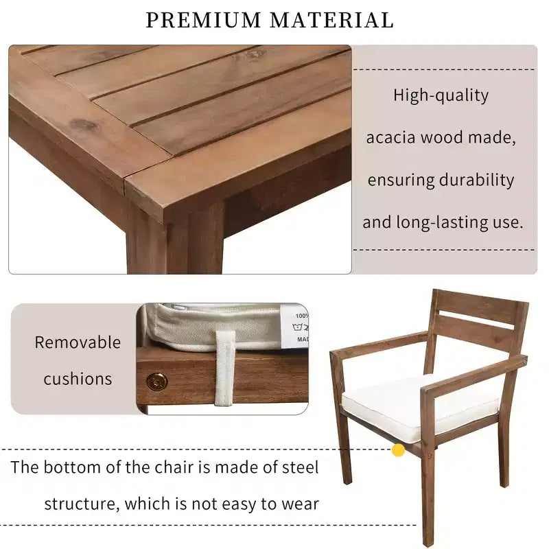 Ensemble de salle à manger d'extérieur 7 pièces Whisen - 6 places, table et chaises de jardin en bois d'extérieur, ensembles de meubles de patio résistants aux intempéries