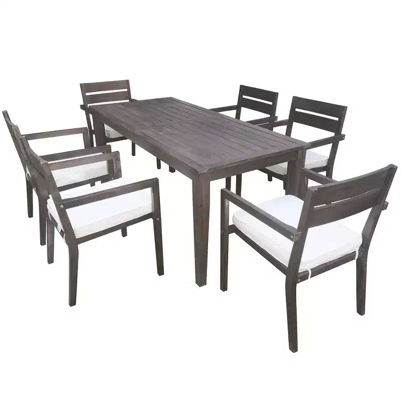 Ensemble de salle à manger d'extérieur 7 pièces Whisen - 6 places, table et chaises de jardin en bois d'extérieur, ensembles de meubles de patio résistants aux intempéries