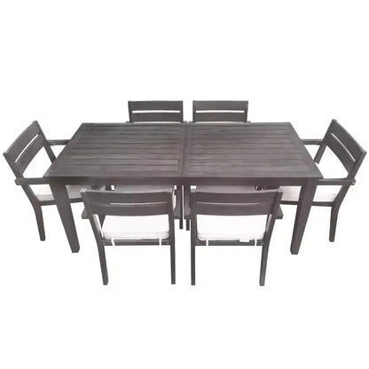 Ensemble de salle à manger d'extérieur 7 pièces Whisen - 6 places, table et chaises de jardin en bois d'extérieur, ensembles de meubles de patio résistants aux intempéries
