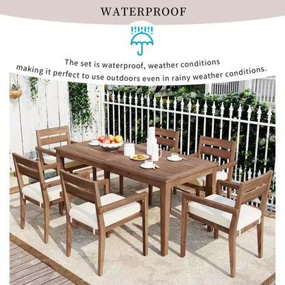 Ensemble de salle à manger d'extérieur 7 pièces Whisen - 6 places, table et chaises de jardin en bois d'extérieur, ensembles de meubles de patio résistants aux intempéries