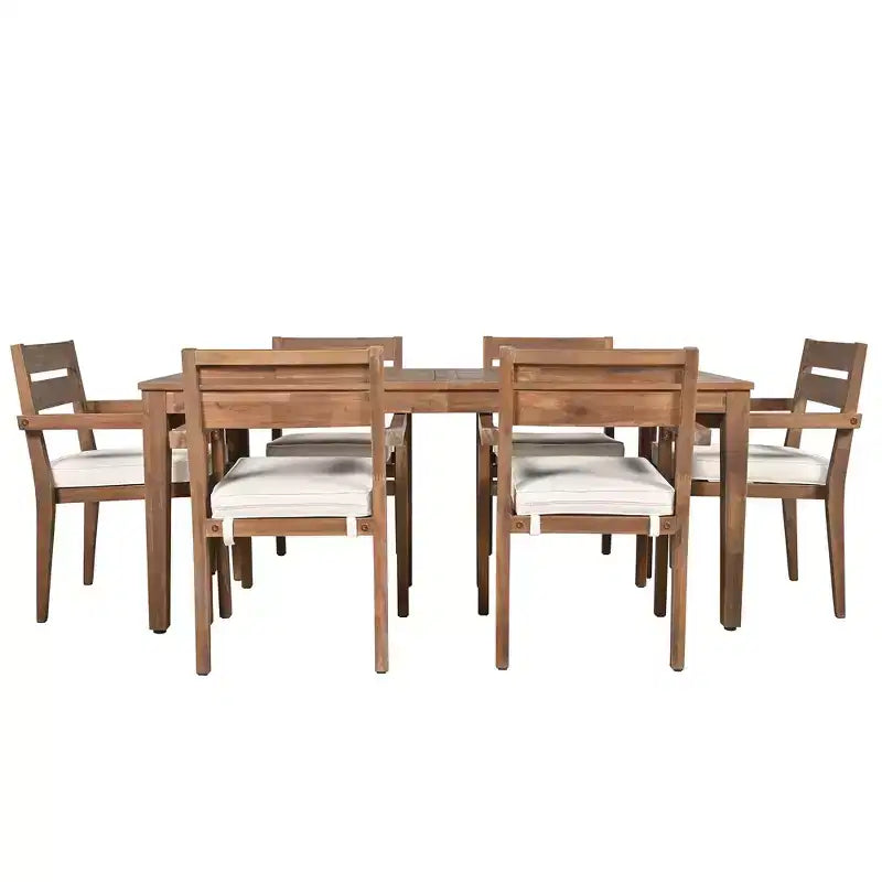 Ensemble de salle à manger d'extérieur 7 pièces Whisen - 6 places, table et chaises de jardin en bois d'extérieur, ensembles de meubles de patio résistants aux intempéries