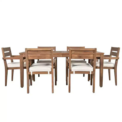Ensemble de salle à manger d'extérieur 7 pièces Whisen - 6 places, table et chaises de jardin en bois d'extérieur, ensembles de meubles de patio résistants aux intempéries