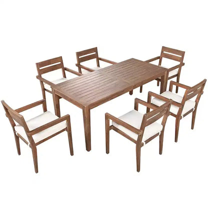 Ensemble de salle à manger d'extérieur 7 pièces Whisen - 6 places, table et chaises de jardin en bois d'extérieur, ensembles de meubles de patio résistants aux intempéries