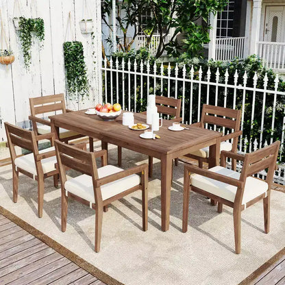 Whisen 7-Piece Outdoor Patio Dining Set-Seats 6, Outdoor Wood Garden Dining Table And Chairs, Patio Furniture Sets Weather Resistant