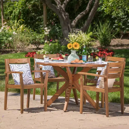 Set da pranzo da esterni GDFStudio Brigitte a 5 pezzi in legno di acacia rustico