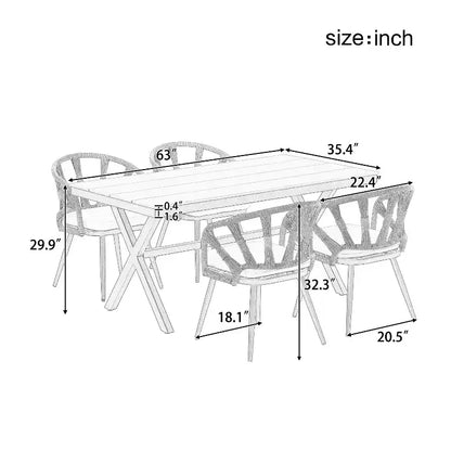 Ensemble extérieur contemporain Whisen avec chaises en rotin PE et table en bois synthétique, idéal pour les jardins et les pelouses