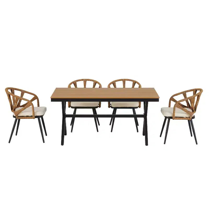 Ensemble extérieur contemporain Whisen avec chaises en rotin PE et table en bois synthétique, idéal pour les jardins et les pelouses
