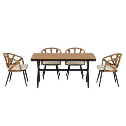 Ensemble extérieur contemporain Whisen avec chaises en rotin PE et table en bois synthétique, idéal pour les jardins et les pelouses