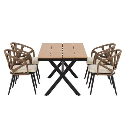 Ensemble extérieur contemporain Whisen avec chaises en rotin PE et table en bois synthétique, idéal pour les jardins et les pelouses