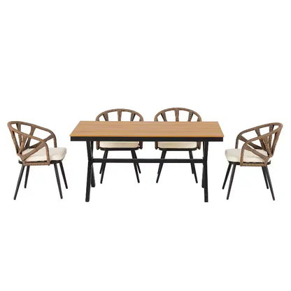 Ensemble extérieur contemporain Whisen avec chaises en rotin PE et table en bois synthétique, idéal pour les jardins et les pelouses