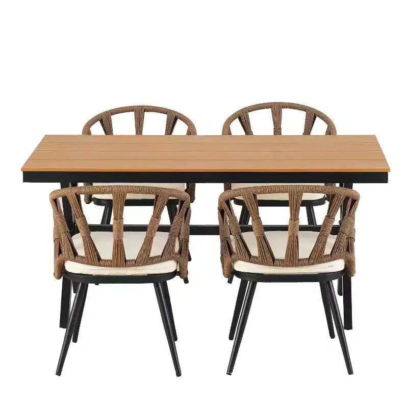Ensemble extérieur contemporain Whisen avec chaises en rotin PE et table en bois synthétique, idéal pour les jardins et les pelouses