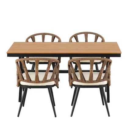 Ensemble extérieur contemporain Whisen avec chaises en rotin PE et table en bois synthétique, idéal pour les jardins et les pelouses