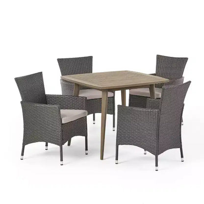 Christopher Knight Home Coronados Ensemble repas d'extérieur 5 pièces en bois d'acacia et osier avec coussins