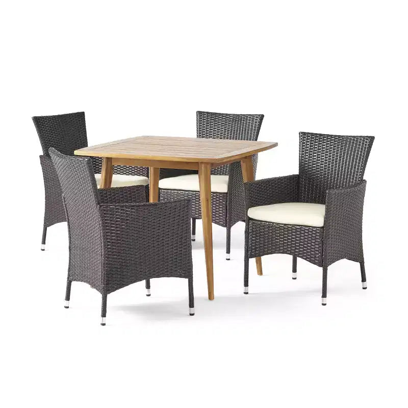 Christopher Knight Home Coronados Ensemble repas d'extérieur 5 pièces en bois d'acacia et osier avec coussins