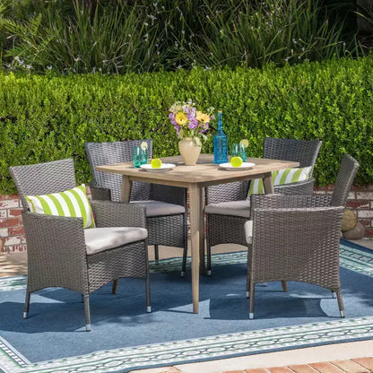 Christopher Knight Home Coronados Ensemble repas d'extérieur 5 pièces en bois d'acacia et osier avec coussins