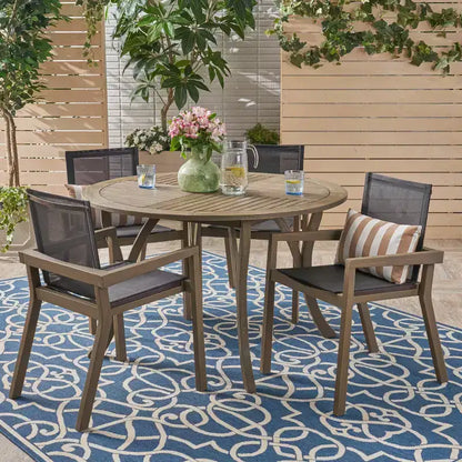 Christopher Knight Home Lockett Outdoor Mesh and Acacia Wood 5 Piece Dining Set