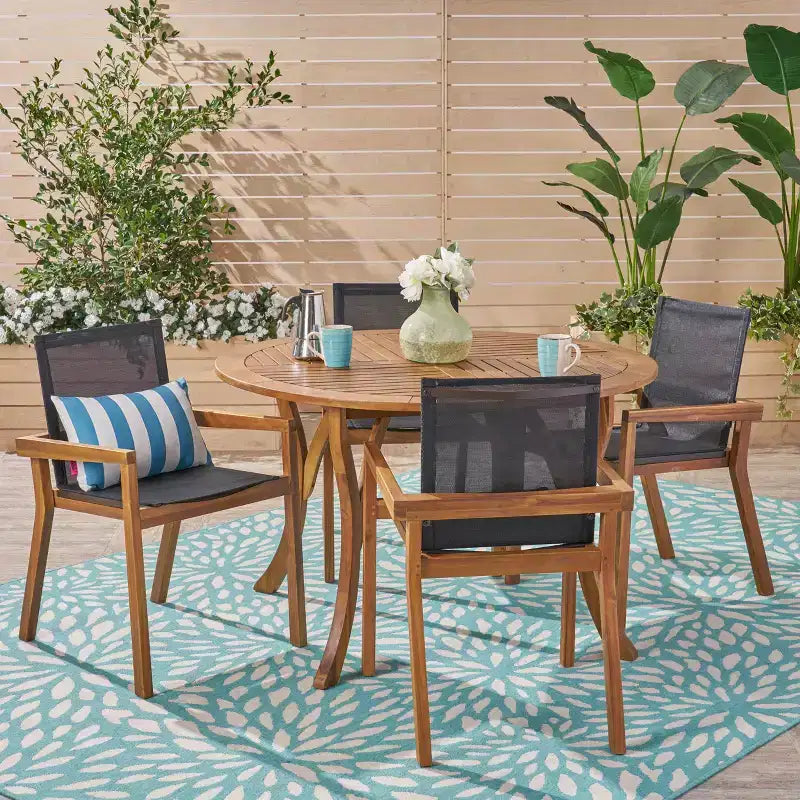 Christopher Knight Home Lockett Set da Pranzo da Esterno di 5 Pezzi in Rete e Legno di Acacia