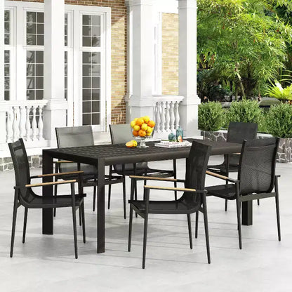 Christopher Knight Home Naop Outdoor 7 Piece Mesh and Aluminum Dining Set, Black