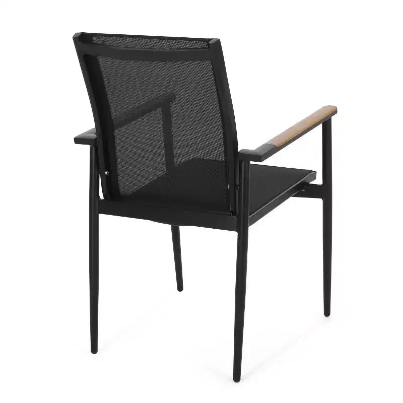 Ensemble de salle à manger d'extérieur 7 pièces en maille et aluminium Naop de Christopher Knight Home, noir